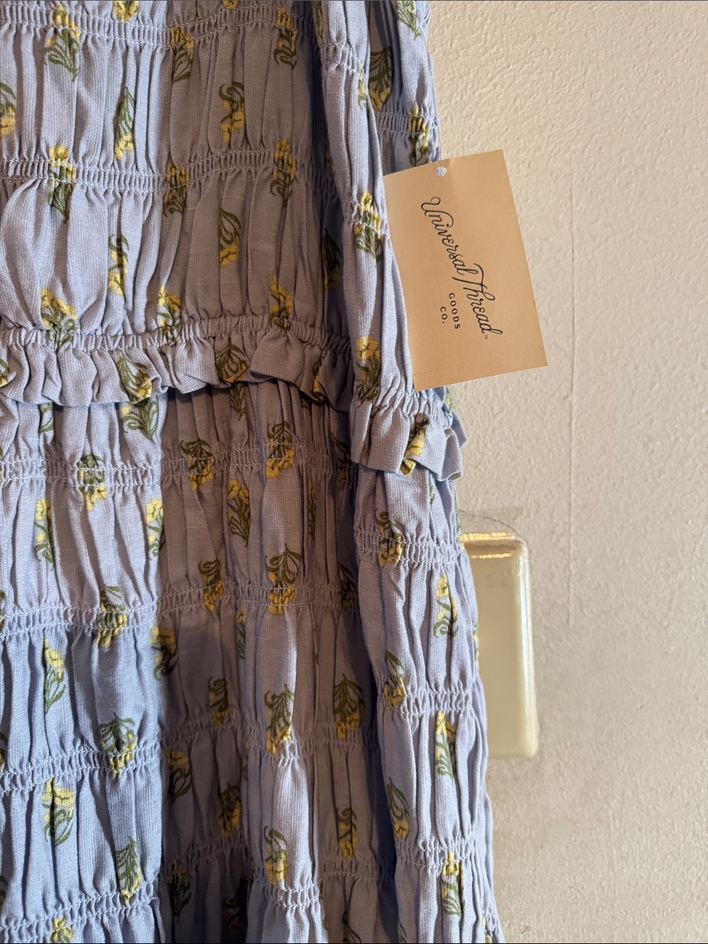 Women’s Light Blue Floral Smocked Midi Dress - Picture 3 of 4